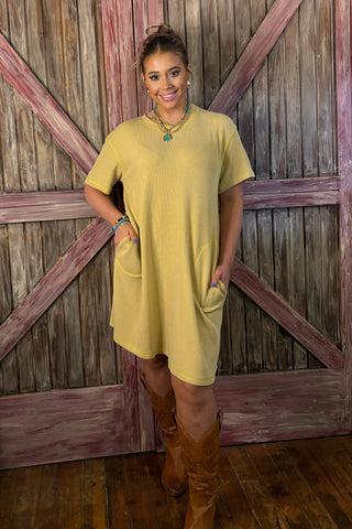 Honey Butter Ribbed Dress front view