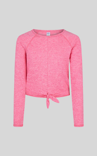 Pink long sleeve mesh top with front tie detail