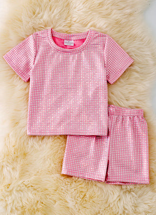 Light Pink Sparkly Printed Short Set