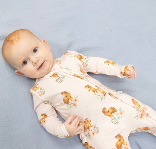 Infant: Angel Dear 2 Way Ruffle Back Zipper Footie Pink Ponies