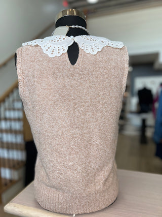 Taupe sweater vest back view