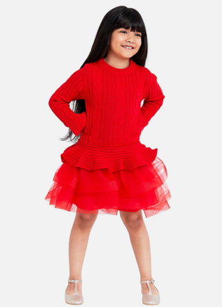 Bonnie Jean Reese Sweater Tutu Dress in Red