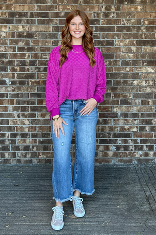 Curvy Pink Embossed Plush Sweater