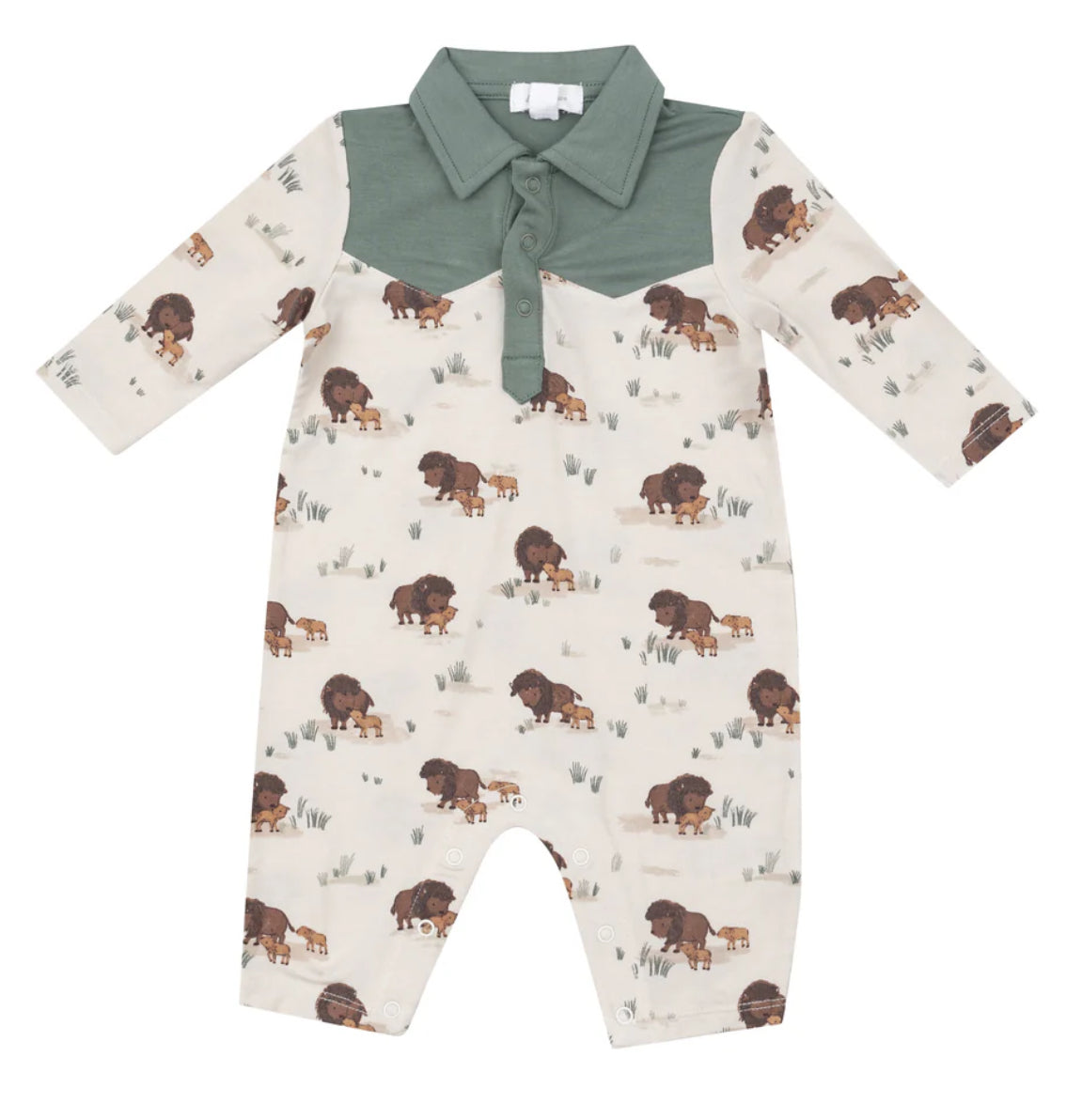 Angel Dear L/S Cowboy Romper - Bison Family