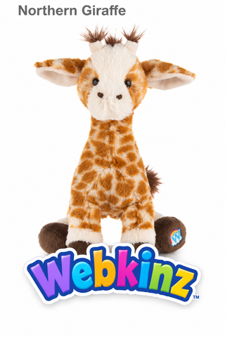 A Webkinz Northern Giraffe plush toy shown against a plain white background, with the text 'Northern Giraffe' at the top and the large 'Webkinz' logo at the bottom.
