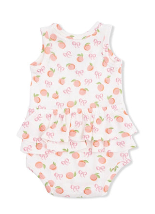 Back view of infant romper on white background