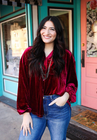 Burgundy Velvet Button Down