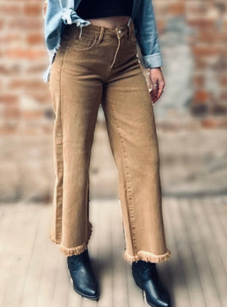 Risen Mocha High Rise Crop Wide Leg Jeans