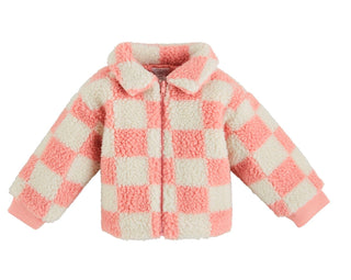 Girls: Mud Pie Pink Check Sherpa Jacket
