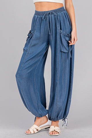 Cargo wide leg jogger pants front view.