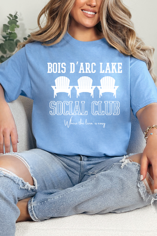 Bois d’Arc Lake Social Club Tee On Light Blue