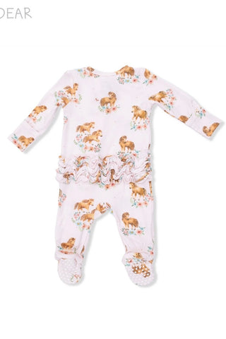 Infant: Angel Dear 2 Way Ruffle Back Zipper Footie Pink Ponies