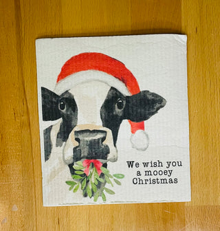 Mud Pie Christmas Sponge Towels - Cow