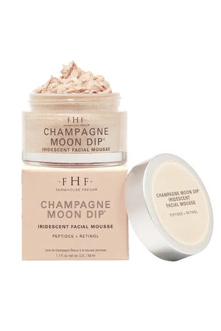 Farmhouse Fresh Champagne Moon Dip facial mousse with packaging on a white background