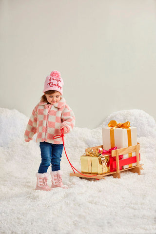Girls: Mud Pie Pink Check Sherpa Jacket