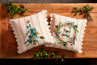 Mud Pie Embroidered Striped Wreath & Tree Pillows