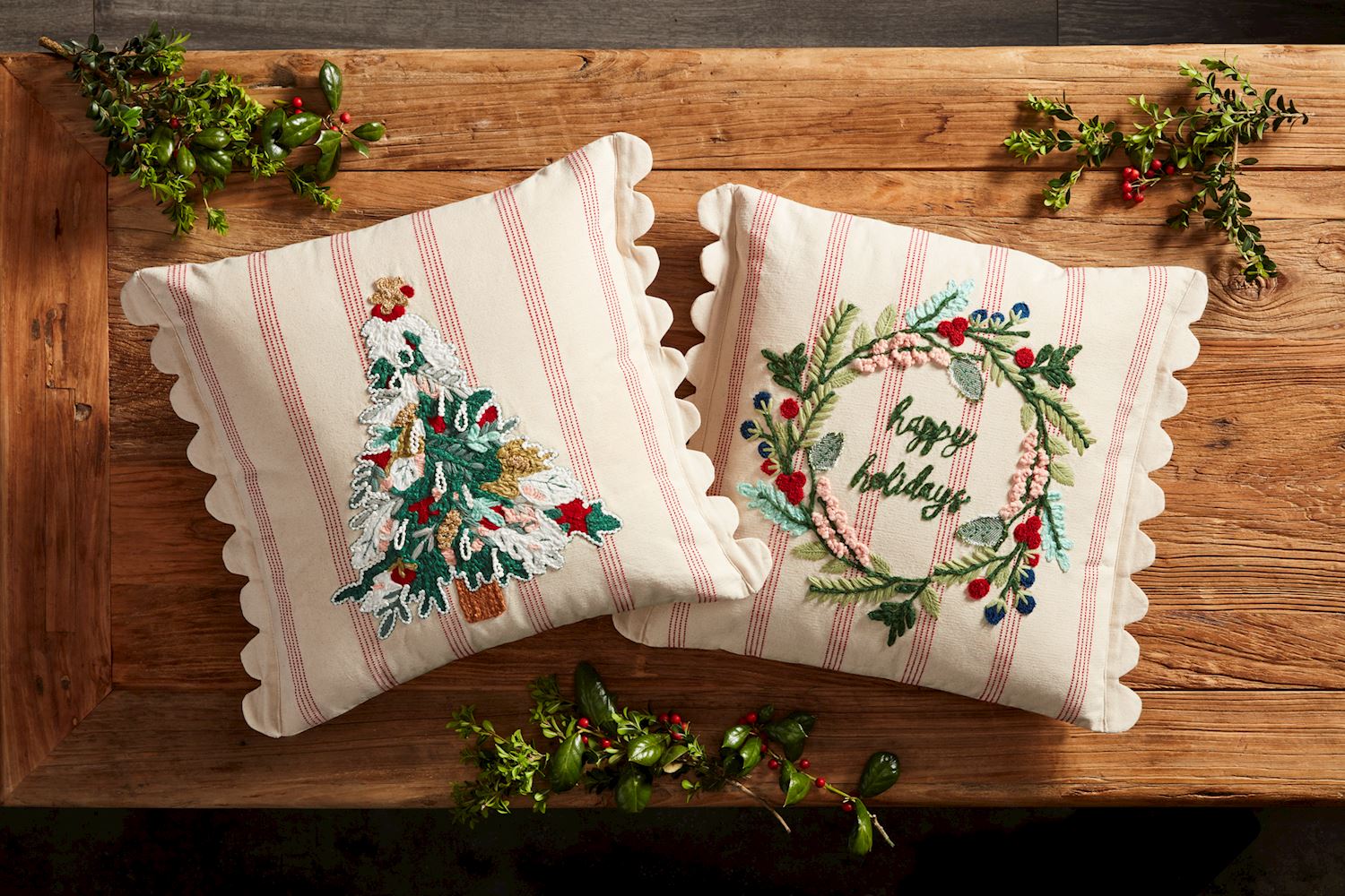 STRIPED WREATH & TREE PILLOWS