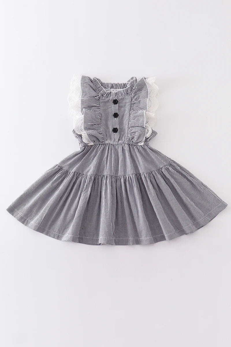 Gianna Grey Stripe Ruffle Dress