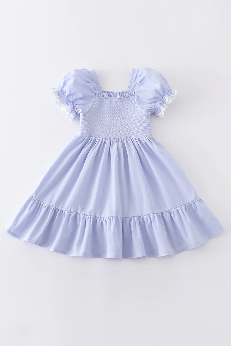 Chloe Blue Smocked Ruffle Dress