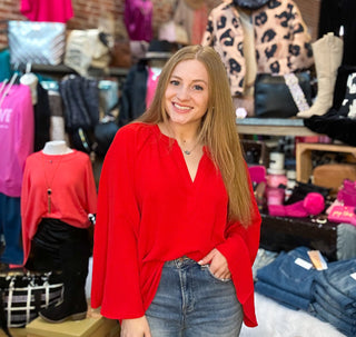 Red Flare Sleeve Blouse