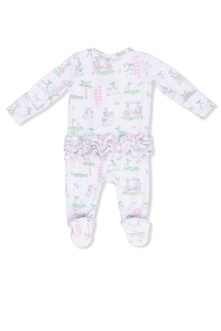 Baby onesie with floral pattern on a white background