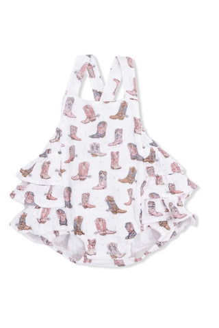 Infants: Cowgirl Boots Ruffled Sunsuit