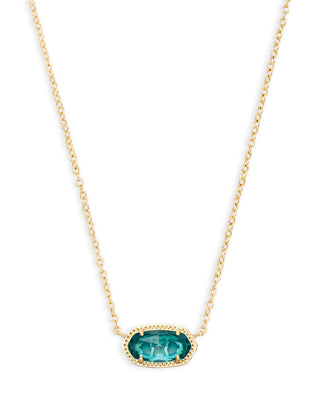 Gold necklace with a blue gemstone pendant on a white background