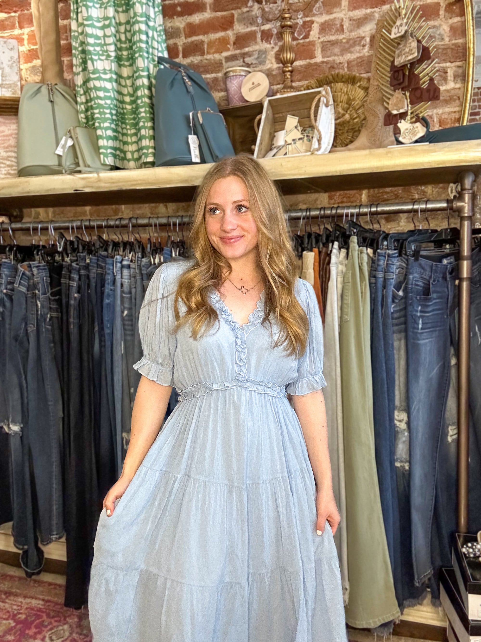 Solid Midi Dress is Chambray