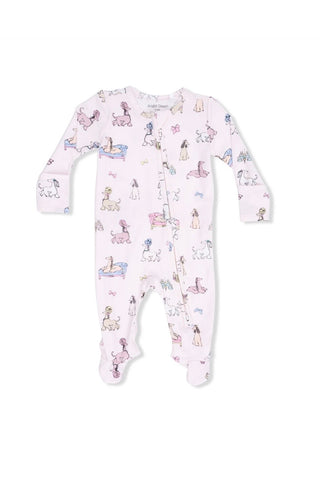 Infant: Angel Dear 2 Way Ruffle Front Zipper Footie Fancy Hounds with Bows