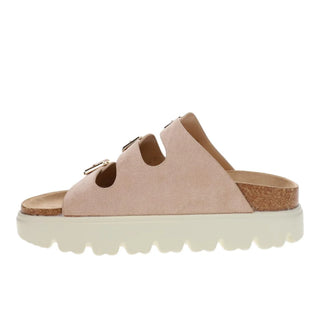 Beige sandal with cork sole on a white background