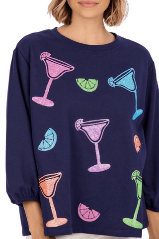 Mud Pie Martini Glass Sweatshirt In Blue