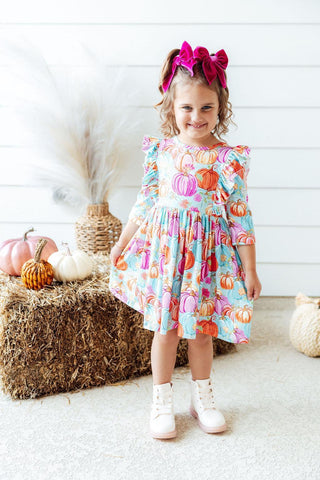 Girls: Preppy Pumpkin Twirl Dress