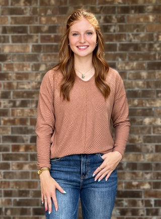 Mocha Ribbed Long Sleeve Top