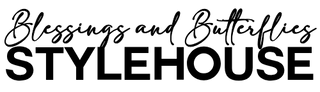Black text reading 'Blessings and Butterflies STYLEHOUSE' on a plain white background.