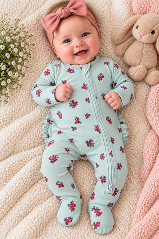 Infants: Angel Dear Alyssa Floral 2 Way Zipper Footie