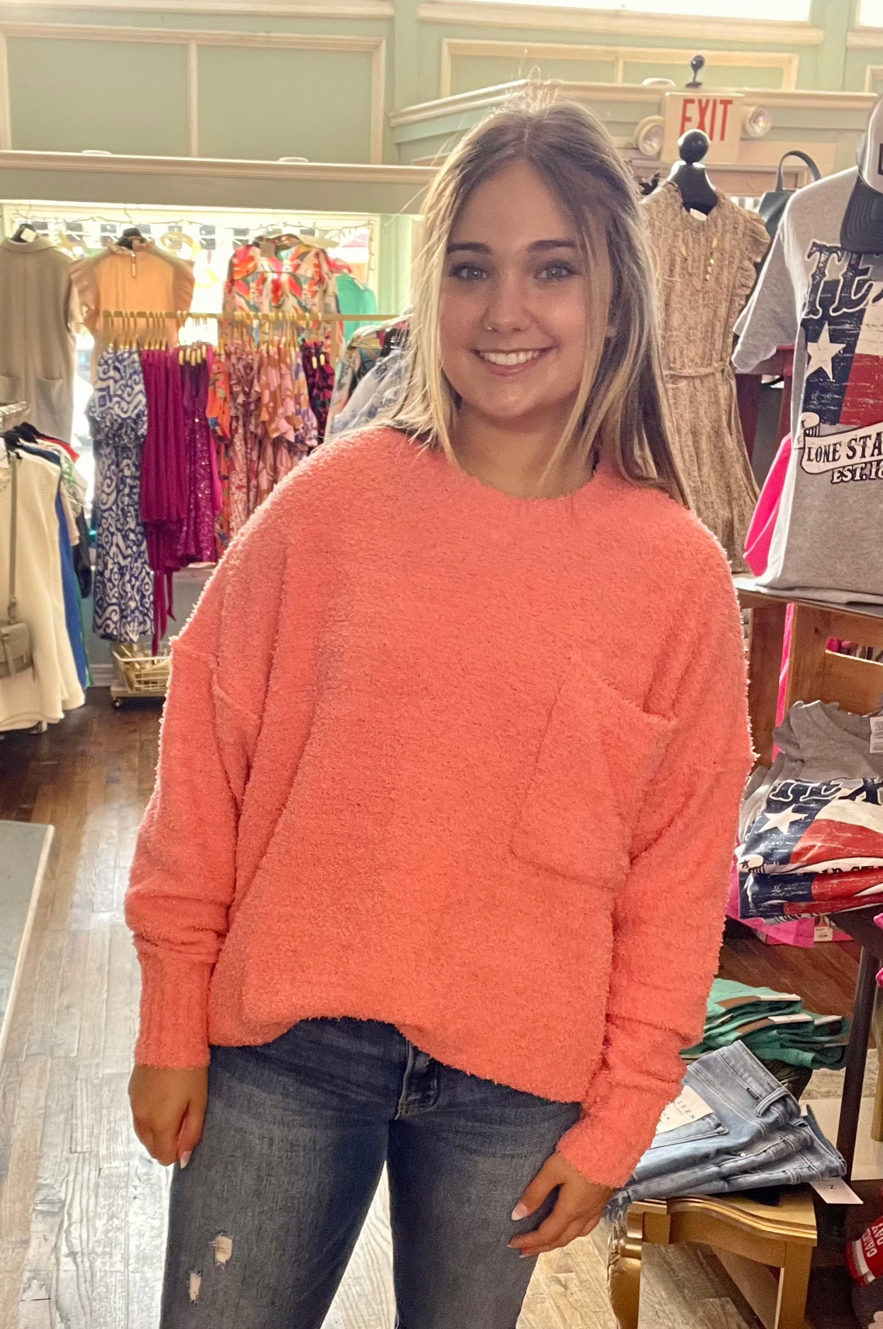 Rome Chenille Sweater in Coral by Mud Pie