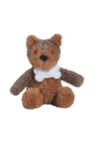 brown and camel stuffed dog on white ackground