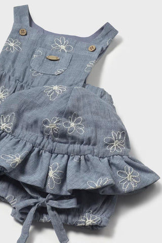 Mayoral Print Dungaree with Hat Close Up