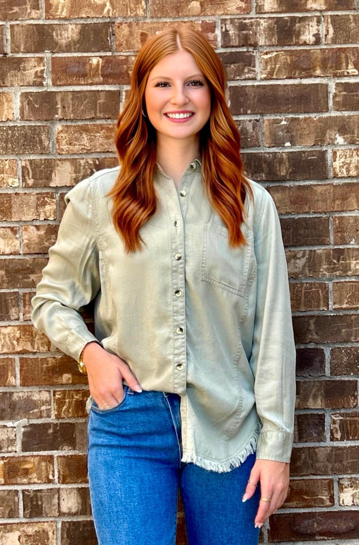 Laurel Green Fringe Button Down