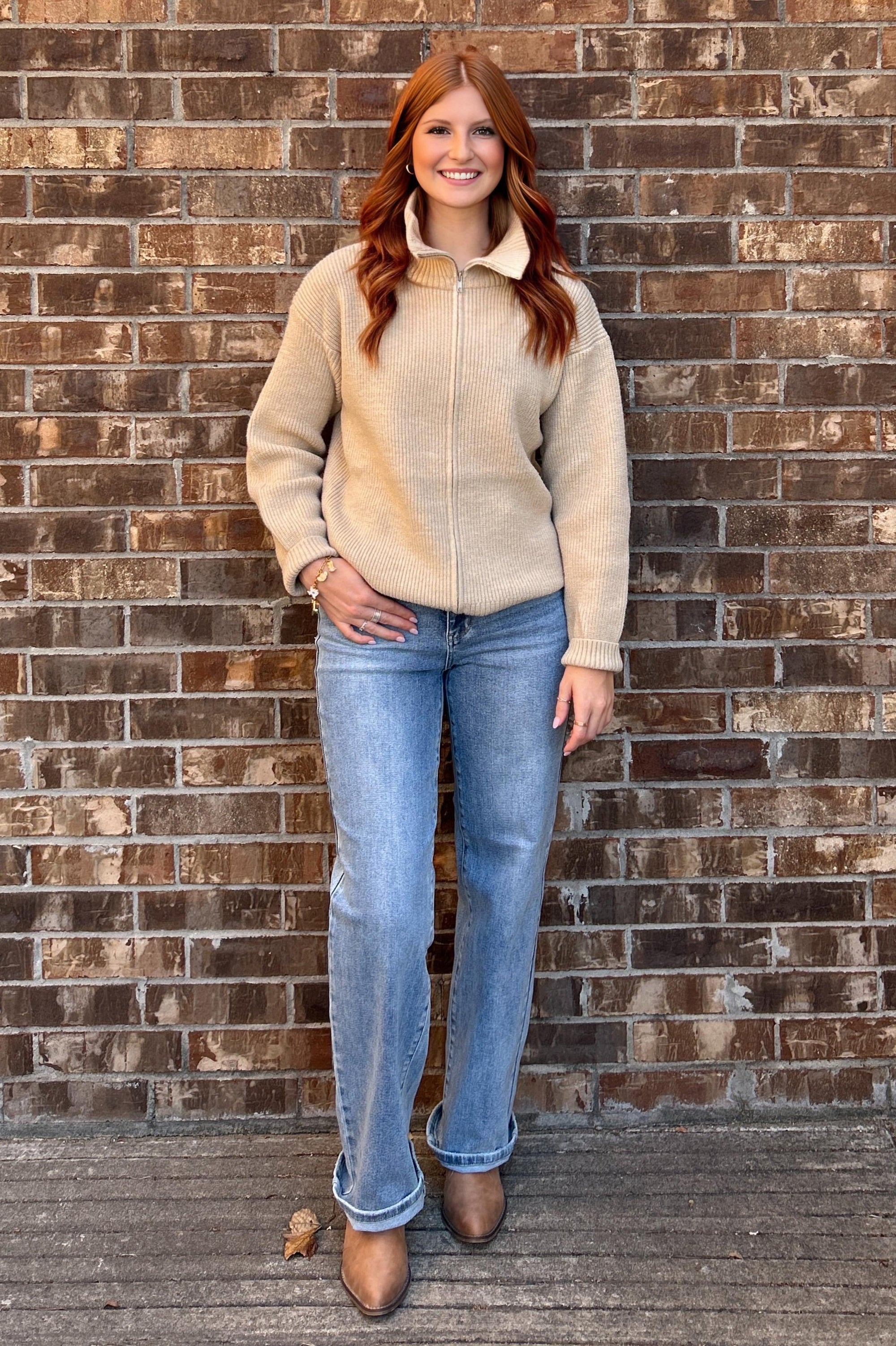 Brenda Zip-Up Sweater in Oatmeal