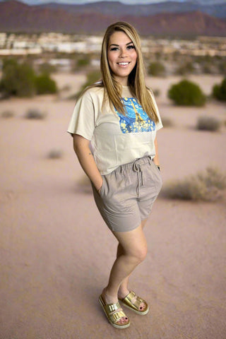 Risen Rosie Lenin Shorts styled with top