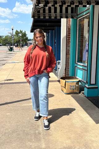 Rustic Mist Long Sleeve Curvy Top front view.