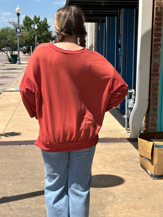 Rustic Mist Long Sleeve Curvy Top back view.