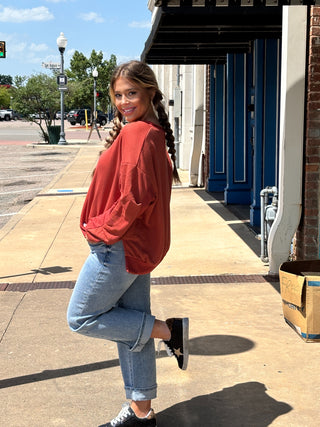 Rustic Mist Long Sleeve Curvy Top side view