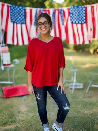 Simple Spirit V Neck Top in Red