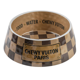 Tan Checker Chewy Vuiton Bowl - 3 Sizes!! Dog Bowls: Large