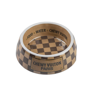 Tan Checker Chewy Vuiton Bowl - 3 Sizes!! Dog Bowls: Small