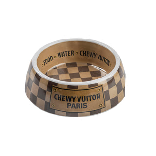 Tan Checker Chewy Vuiton Bowl - 3 Sizes!! Dog Bowls: Large