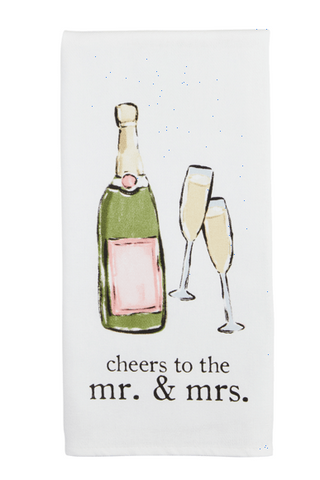 Hand painted Champagne tea towel on white background