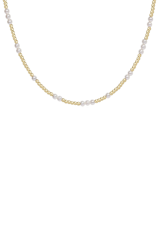 Pearl necklace with gold chain on a white background